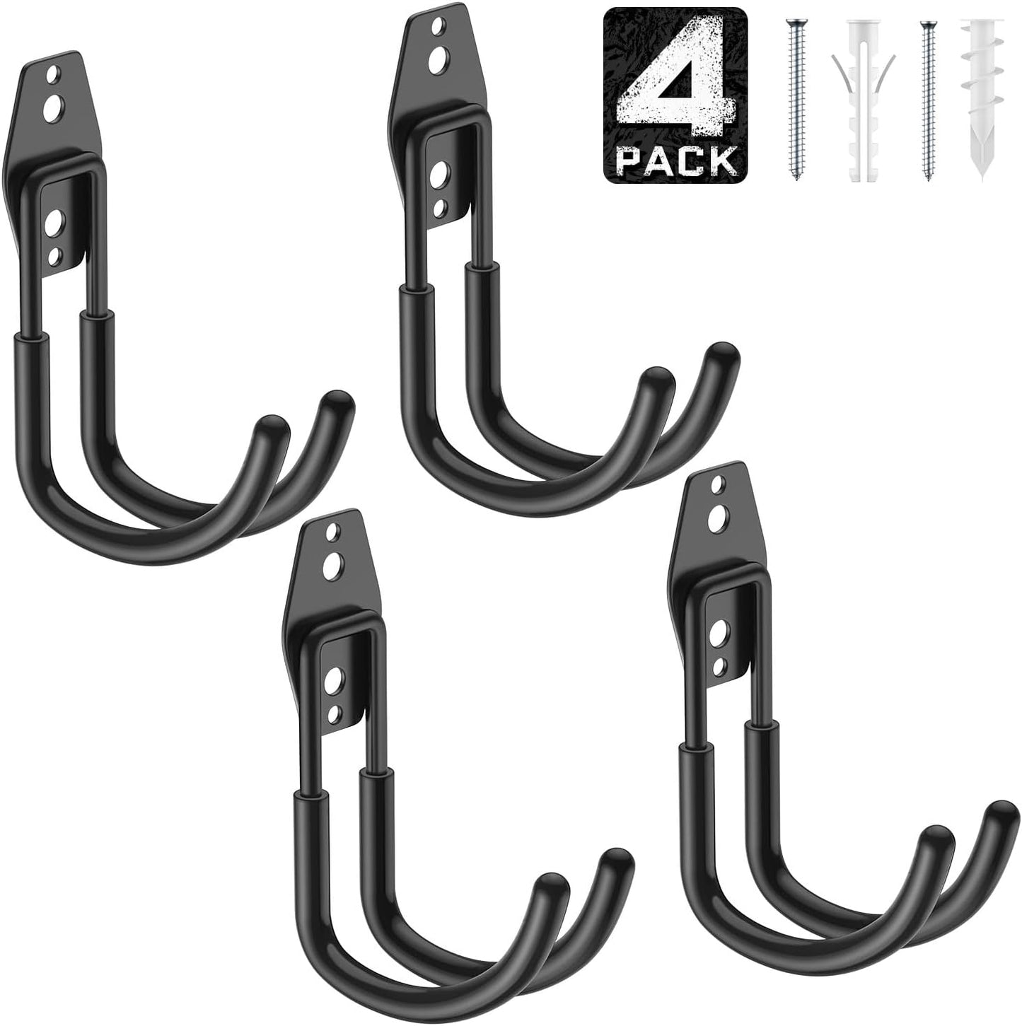 4 Pack 5.5x4.1 Inch Utility Steel Wall Mount Heavy Duty Garage Hooks with Anti-Slip Coating,Storage More Yard,Garden and Power Tools and for Hanging Hose,Ladder and Bike