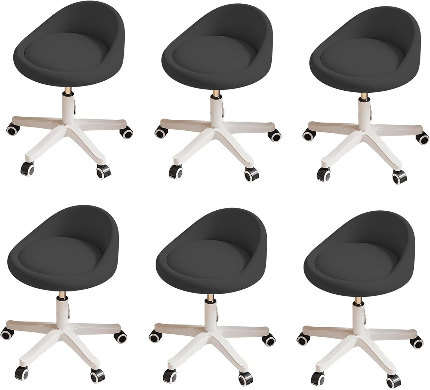 Rolling Stool Set of 6 Rolling Hydraulic Salon Stool with Low Backrest - Adjustable Swivel Chair for SPA, Shop, Salon, Massage, or Medical Office Black