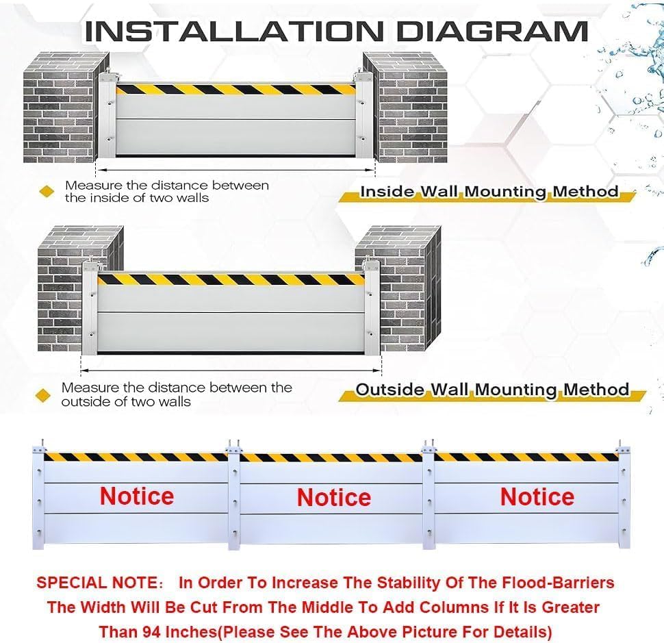 Reusable Heavy Duty Aluminum Flood Barriers for Home Exterior, Flood Protection Barriers Water Barrier Door Quick Detachable Garage Doors Detachable Mobile Rain Water Baffle ( H 47.2 inch L 10FT)