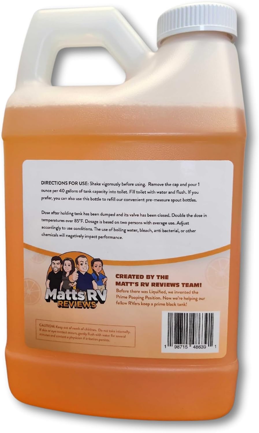 Liquified RV Toilet Treatment - Black Holding Tank Digester - Odor Eliminator - Orange Scent - Matts RV Reviews (Orange, 64oz)