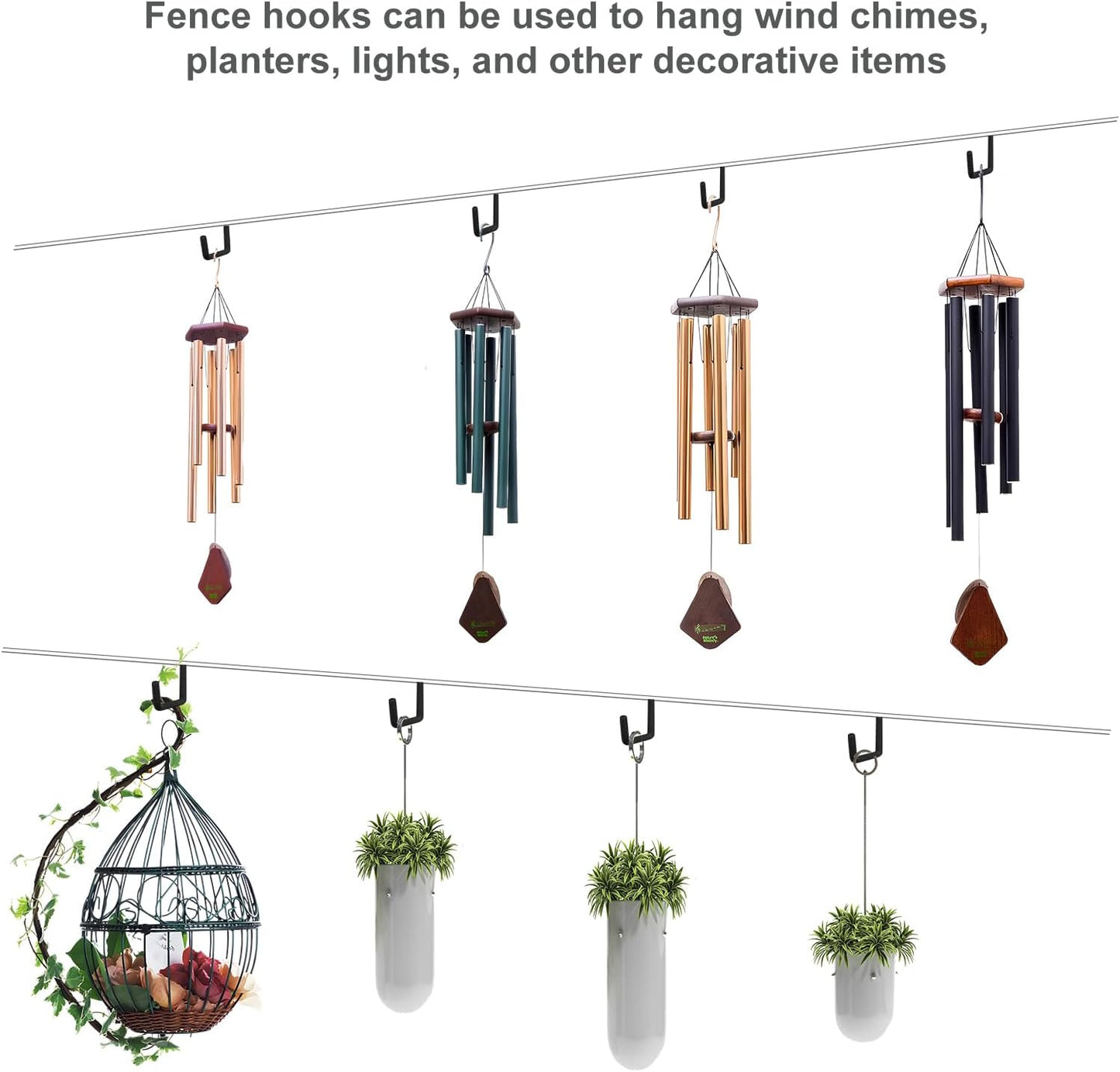 4 Pcs Rafter Hooks, Upgraded Fence Hangers, Heavy Duty Bike Hanger for Garage, Ladder Hook, Black Large S Hooks for Hanging Hose, Plants, Chairs, Bikes, Ladders, Cords and More