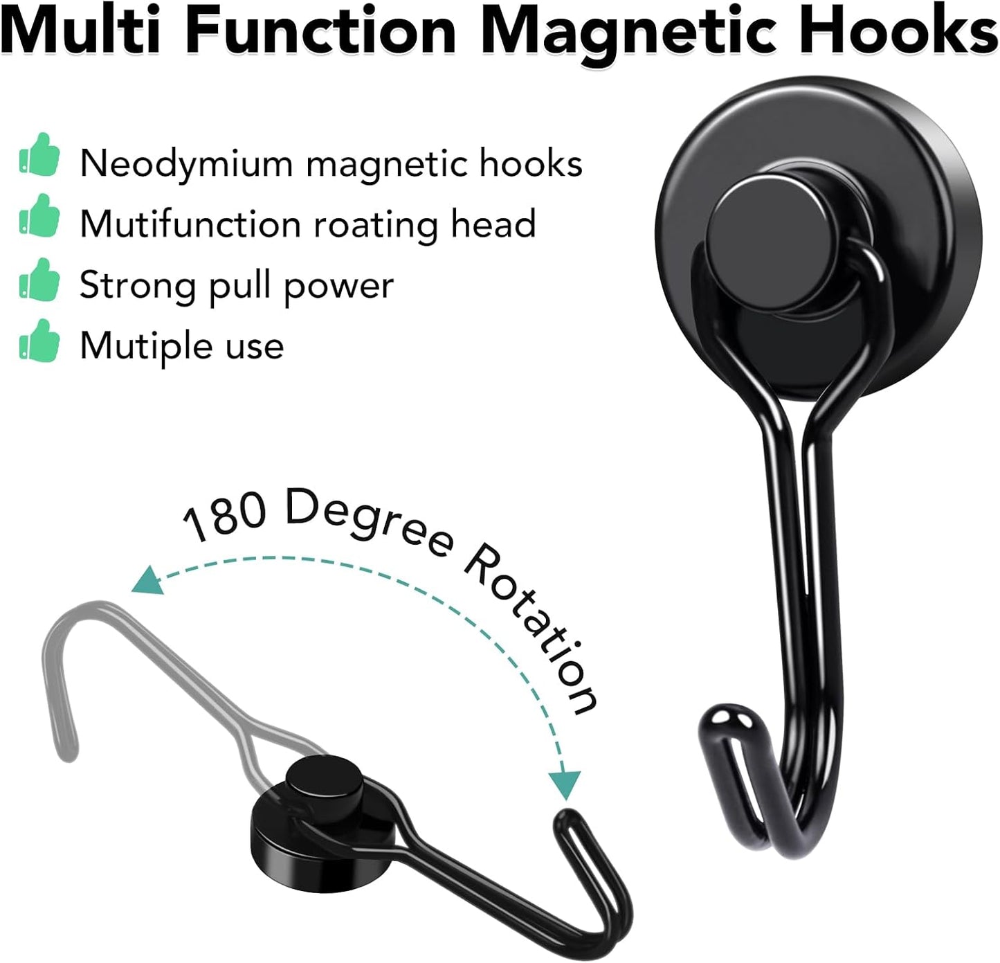 MIKEDE Strong Magnetic Hooks, 40LBS Black Swivel Swing Magnetic Hooks Heavy Duty, Rare Earth Magnets with Hooks for Fridge, Magnetic Grill Hooks for Cruise Cabins, Hanging, Kitchen - 28 Pack