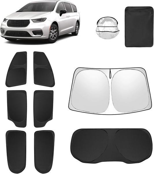 8pcs Car Window Shades for Chrysler Pacifica 2017-2025 Accessories,Windshield Side Rear Full Sunshade,Sun Visor UV Blocking, Privacy Protection and Blackout for Camping Outdoor