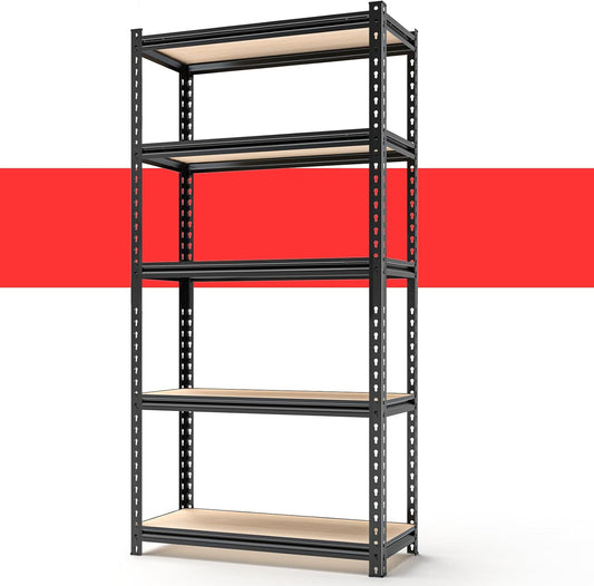 5-Tier Adjustable Metal Storage Shelves Heavy Duty Garage Shelving, 60" H x 28" W x 12" D Shelving Unit Rack for Kitchen, Classroom, Dormitory, Basement & Warehouse