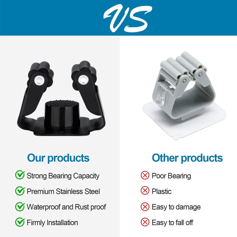 12PCS Broom and Mop Holder, Heavy Duty Garden Tool Organizer Rack Rake and Shovel Handle, Stainless Steel Mop Hanger. Wall Mounted with Screws.Matte Black