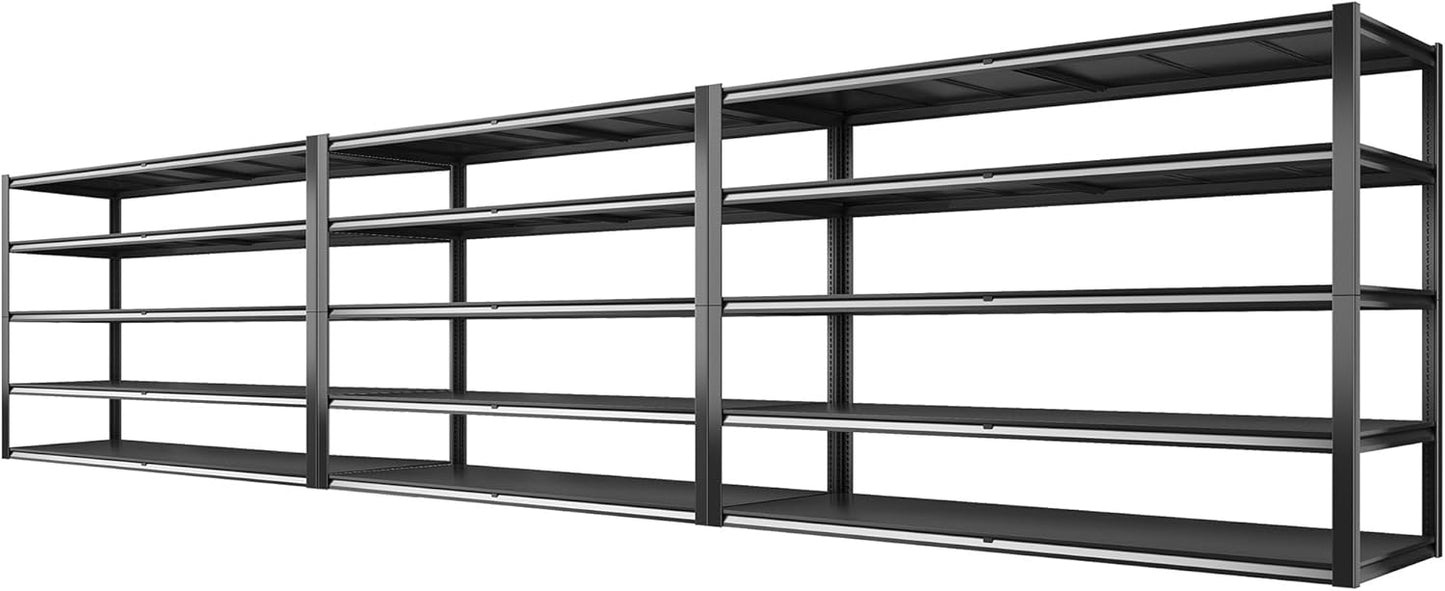 REIBII 78" H Storage Shelves, Garage Shelving Heavy Duty Load 3000LBS, Adjustable Garage Shelving, 5 Tier Metal Shelves Unit for Storage Rack, Basement, 55" W x 26" D x 78" H, Black, 3 Pack