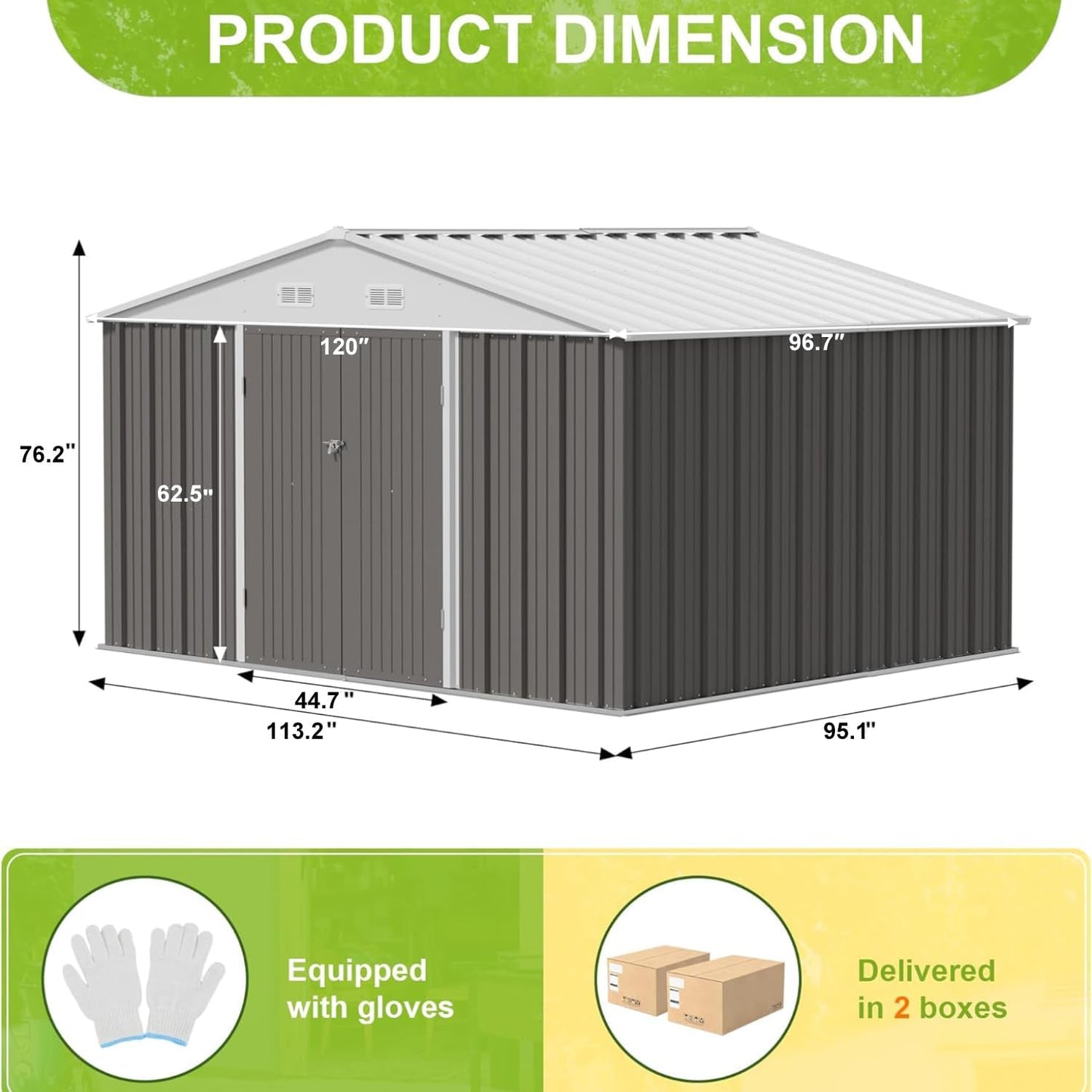 JUMMICO 8 x 10 FT Outdoor Storage Shed, Large Metal Garden Shed & Tool Sheds for Backyard Garden Patio Lawn (Grey)