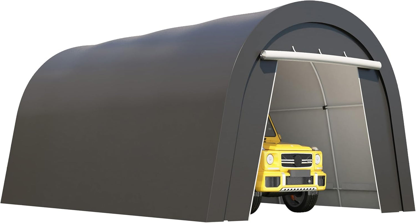 Kiss the Water Carport, Round Portable Garage, Steel Heavy Duty Carport with Ground Stakes, Tensioner and 2 Roll Up Windows PE Fabric Car Port, Tent for Storage, Storage Shed, Garage, SUV (13x20 Ft)