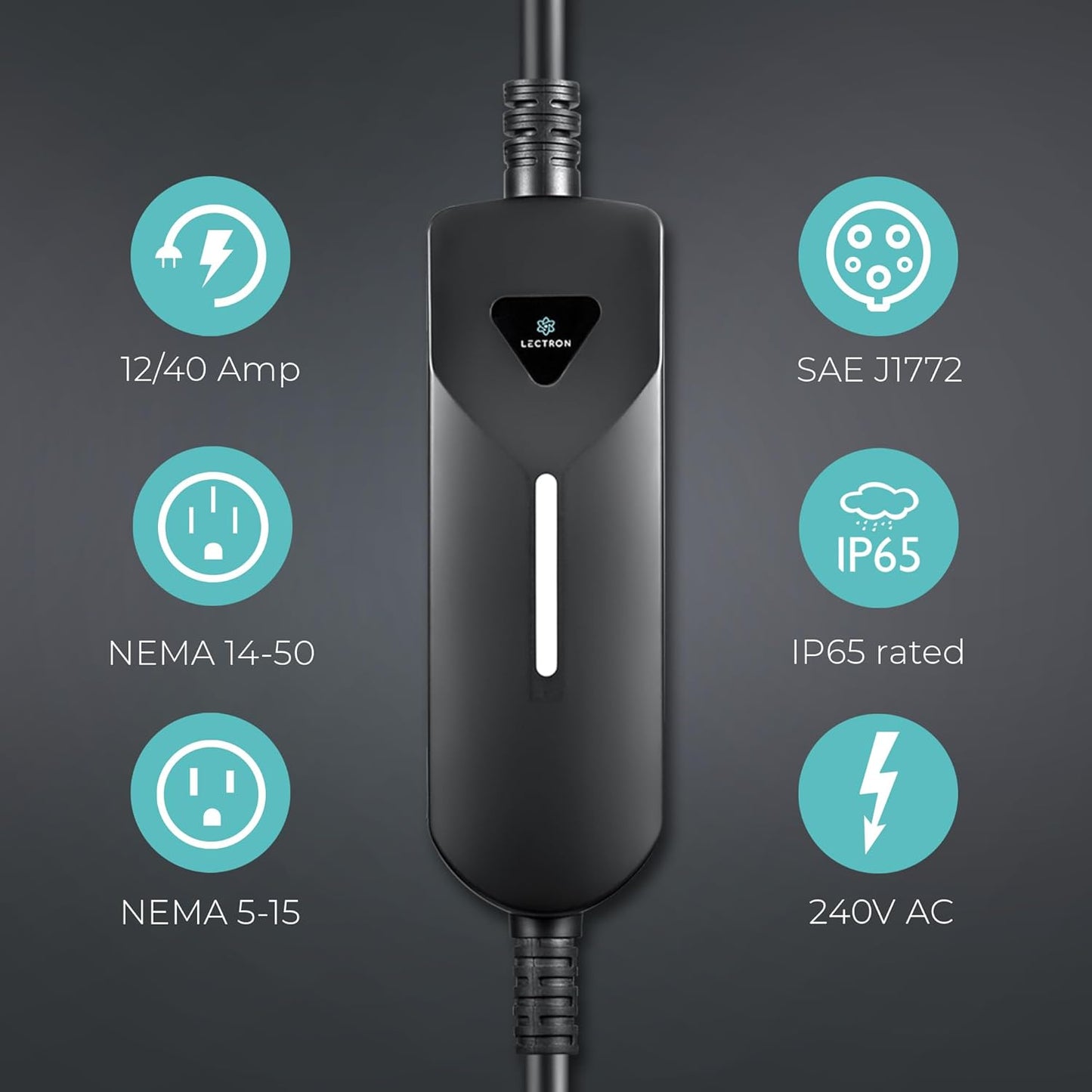 Lectron Level 1 / Level 2 EV Charger (12 Amp / 40 Amp) with Dual Charging Plugs (NEMA 5-15 & 14-50) - Portable Electric Car Charger Compatible with All J1772 EVs (Black)