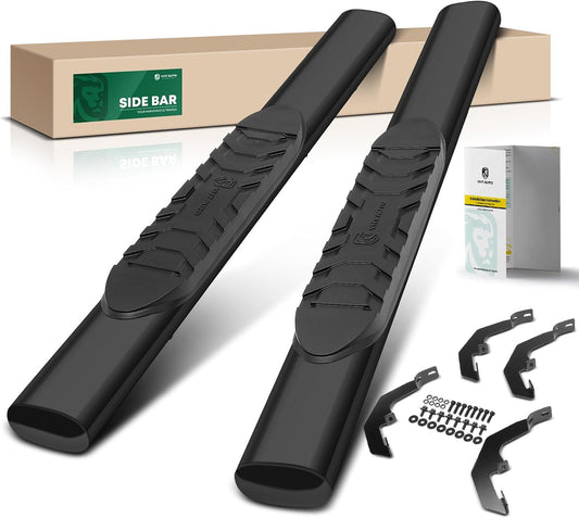 YHTAUTO 5 Inch Running Boards Side Step Bars Fit for 2019-2024 Chevy Silverado & GMC Sierra 1500/2500 HD/3500 HD - Standard/Regular Cab, Carbon Steel Black Powder Oval Straight Truck Step Rails