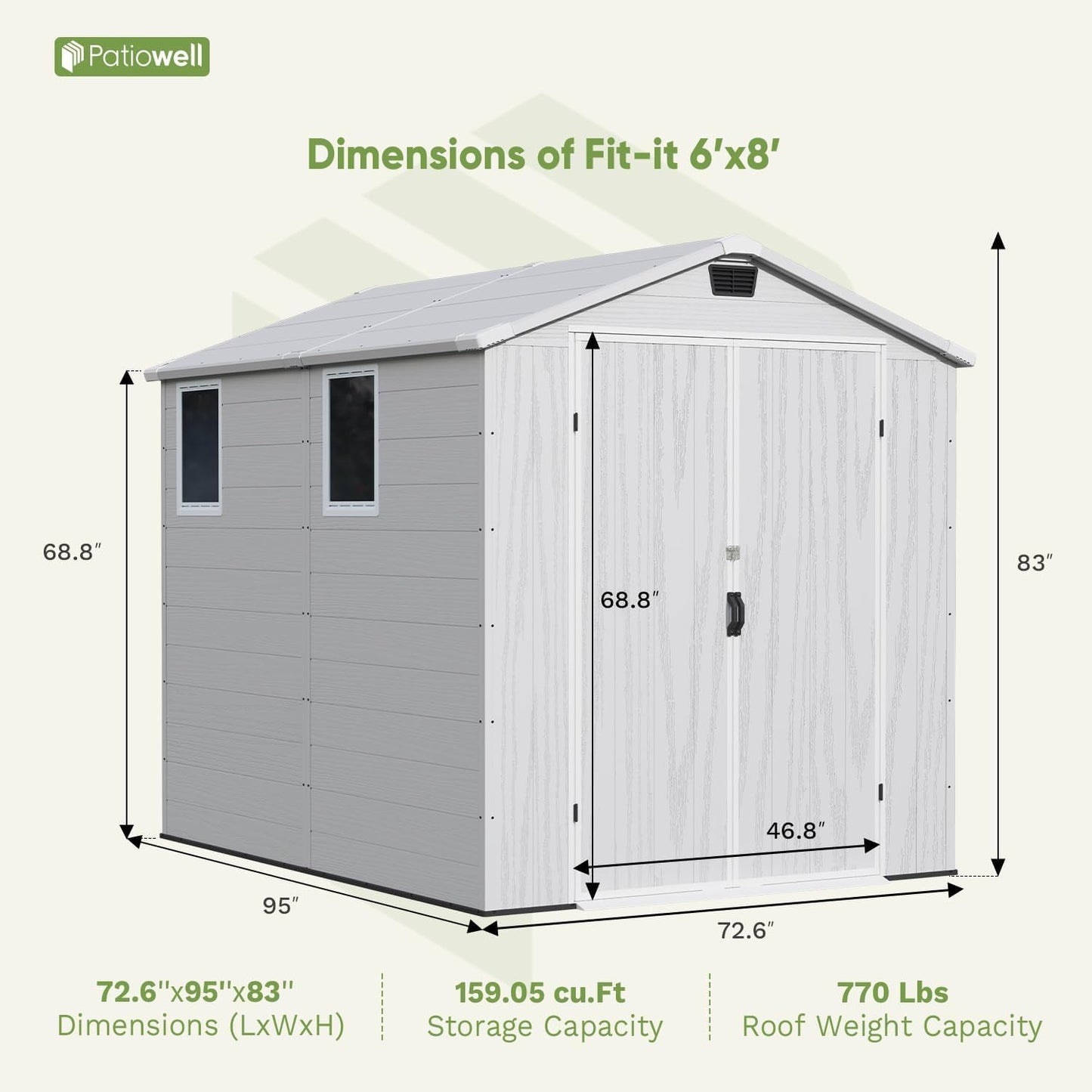 Patiowell 6x8 FT Outdoor Storage Shed with Floor - Resin Tool Shed with Lockable Door & 2 Windows, Easy Assembly for Garden, Backyard, Lawn Equipment, Light Gray
