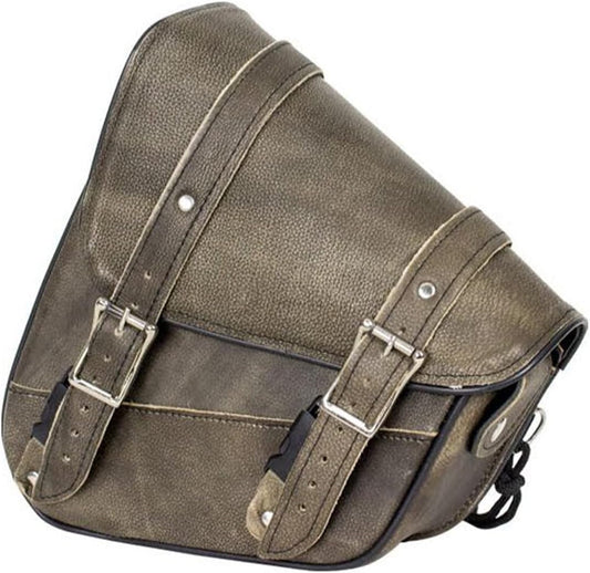 GARGOYLE BELLS Premium Naked Leather Swing Arm Bag For Motorcycle Left Side Solo Bags Saddle Bags For Softails Choppers (Style-1, Brown)