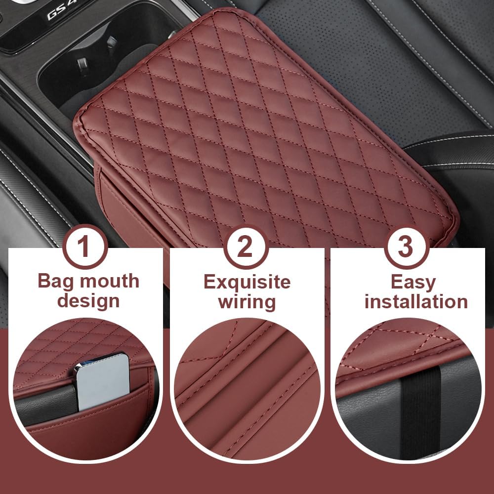 Memory Cotton Leather Car Armrest Box Pad, 2025 New Universal Style Memory Cotton Car Armrest Box Pad, Upgrade Vehicle Seat Box Cushion Protector for SUV Truck (Grey)