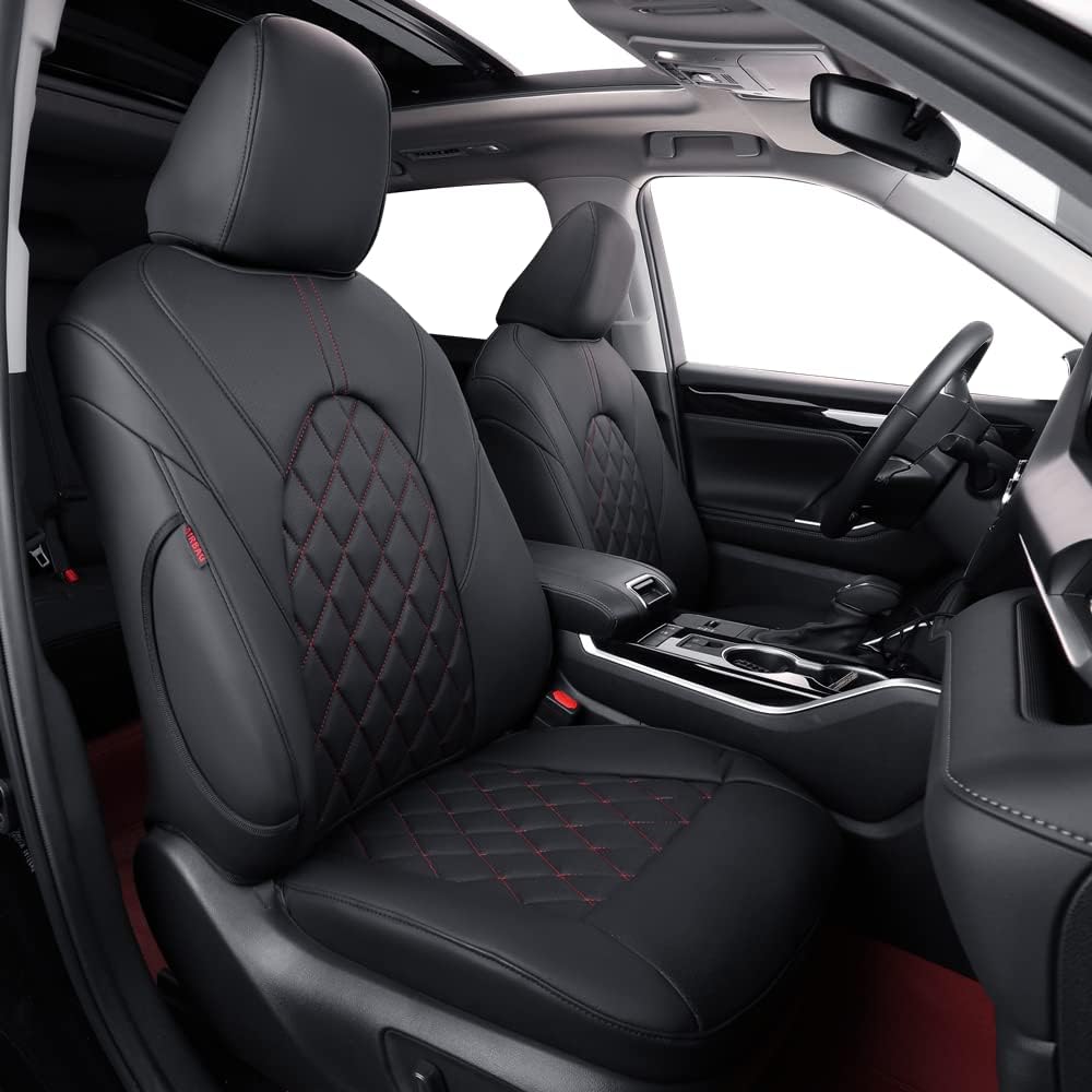 coverdream Custom Seat Covers Compatible with Select Toyota Camry Hybrid LE,Hybrid SE 2018 2019 2020 2021 2022 2023 Models - Leatherette (Black/Red,Full Set)