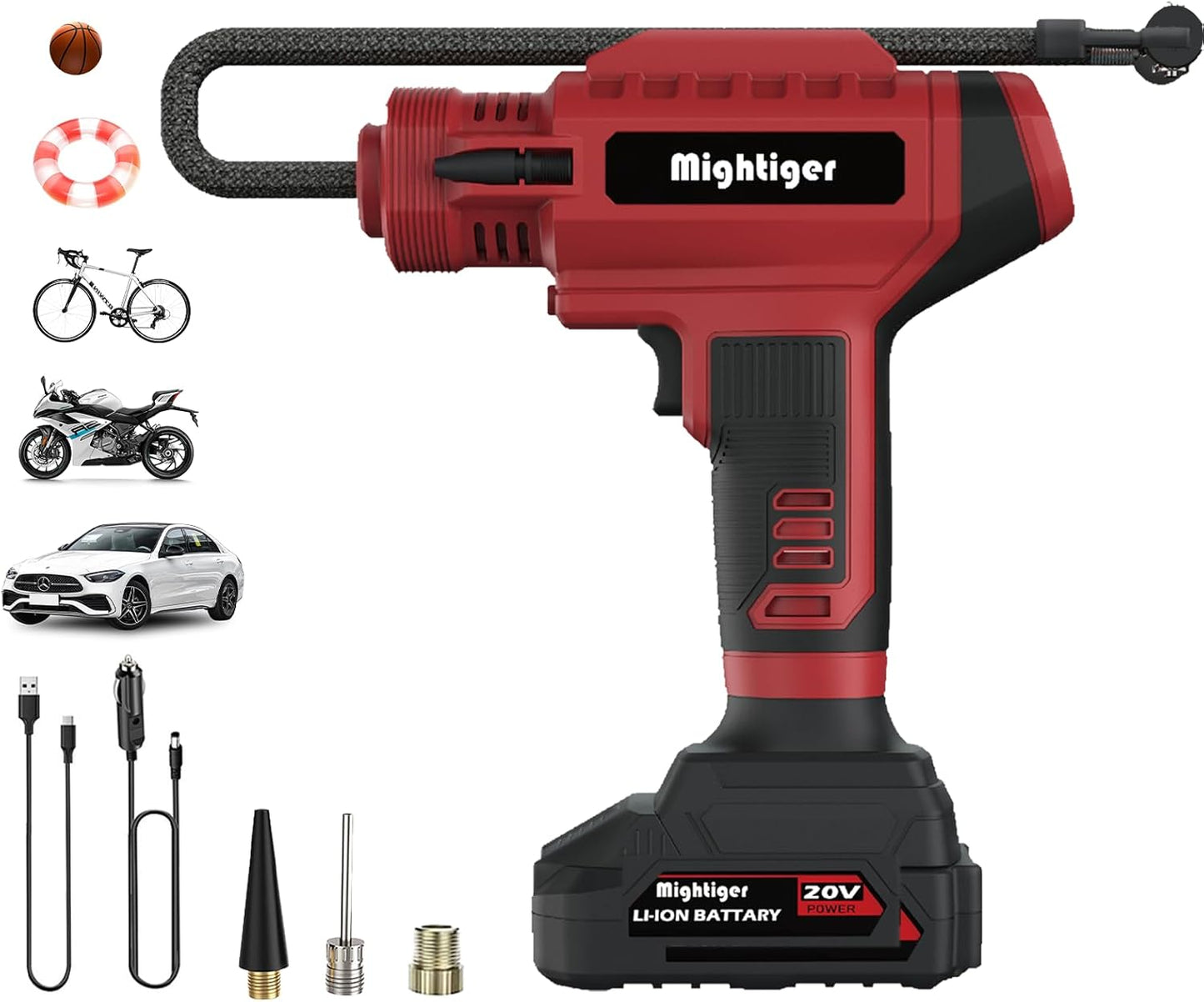 Tire Inflator 20V Cordless Mini Air Compressor DC 12V Portable Handheld Car Air Pump 150PSI with Rechargeable Battery, Auto Shut Off, LED, Digital Pressure Gauge for Cars Bikes (Red)