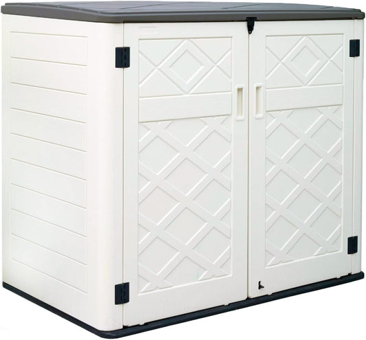 ADDOK 2SG Larger Horizontal Storage Shed Wood-Like, 4.4 x 2.8 ft Outdoor Storage Cabinet Lockable, Thick Resin Storage Unit for Trash Cans, Yard Tools（38 Cu.ft