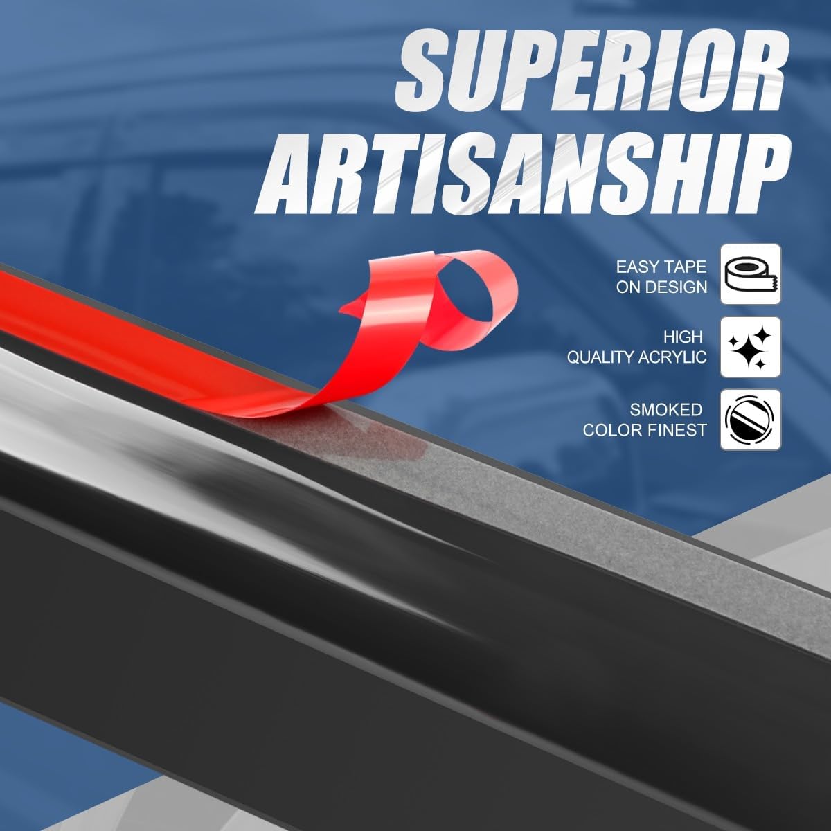 Auto Dynasty 4Pcs Carbon Fiber Pattern Window Visors Compatible with 2005-2015 Nissan Xterra, Tape-On Front & Rear Window Deflectors Rain Guards Sun Wind Air Side Vent Shade, Glossy Black