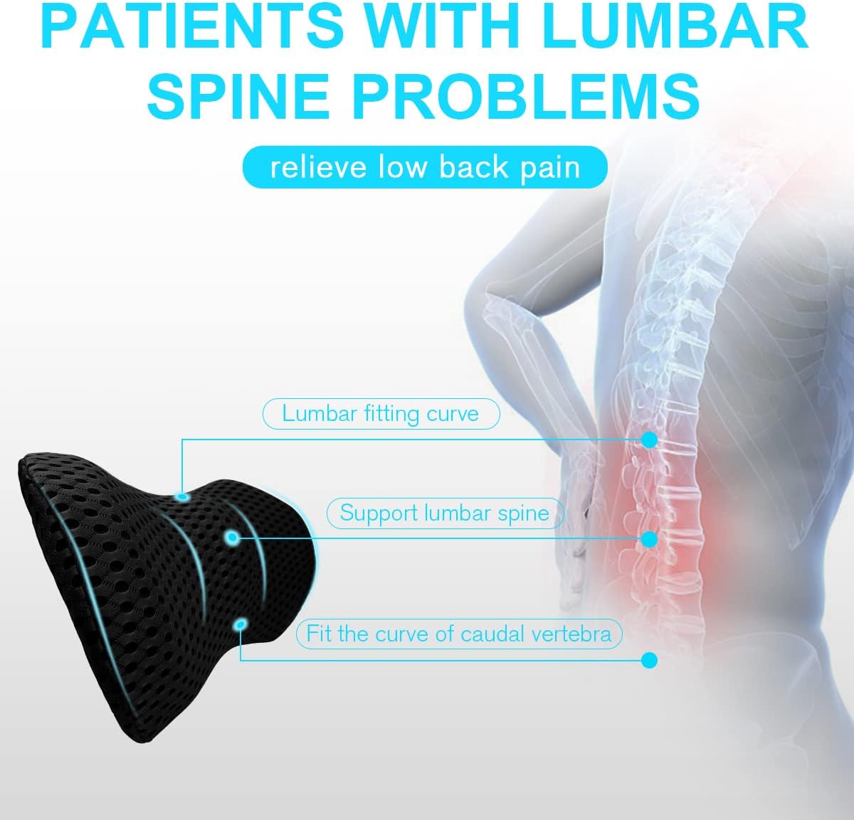 Lumbar Support Pillow for Office Chair, Memory Foam Lumbar Pillow for Lower Back Pain Relief (Oval Black)