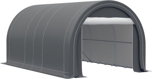 Outsunny 10' x 16' Carport, Heavy Duty Portable Garage Storage Tent with Large Zippered Door, Anti-UV PE Canopy Cover for Car, Truck, Boat, Motorcycle, Bike, Garden Tools, Outdoor Work, Gray