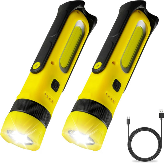 LED Rechargeable Work Light with Magnetic Base, 1800mAh Magnetic Flashlight with 300° Rotation, 3 Modes Portable Mechanic Light for Car Repair Camping Emergency (2 Pack)