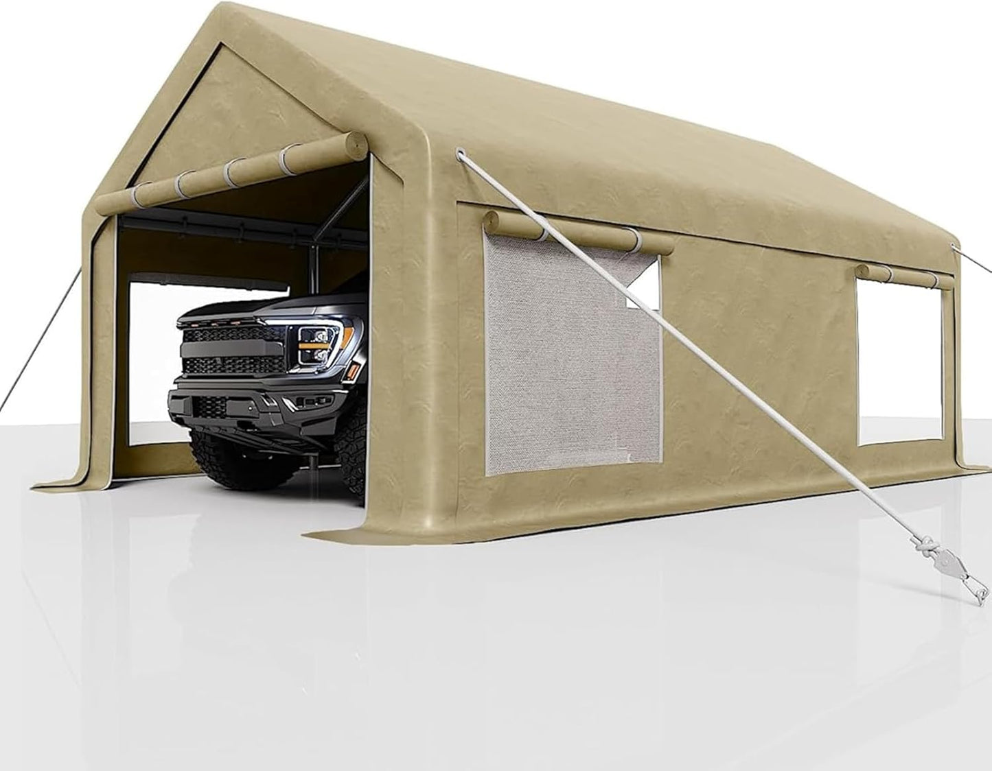 12 x 20ft Heavy-Duty Carport Canopy with Roll-Up Windows & DoorsThickened Wind Ropes, Ground Nails, Portable Car Tent Garage for Cars, Trucks, Boats, 180G Durable Tarp Cover,Yellow