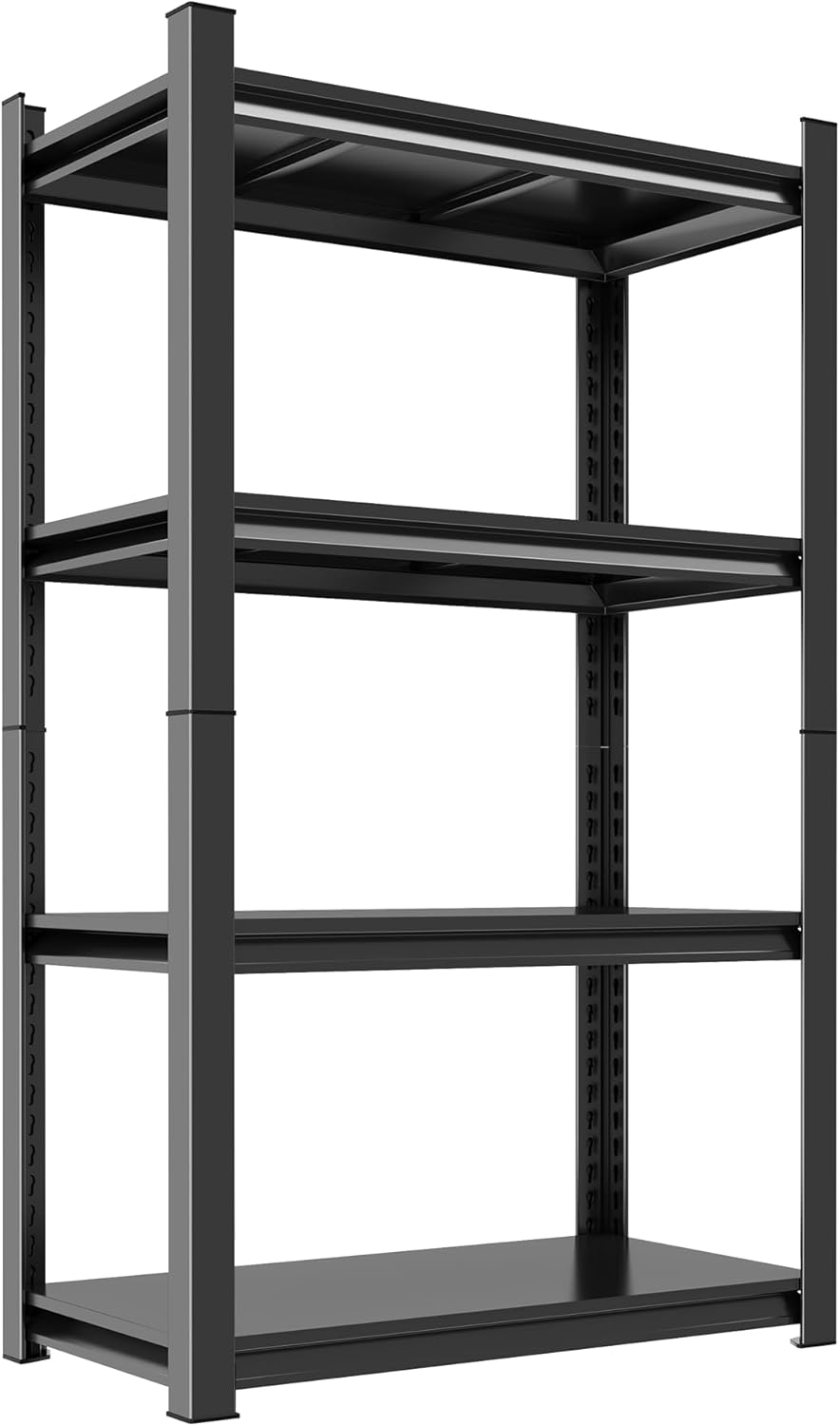 59"H Garage Shelving Heavy Duty Rack, 2400 LBS Large Capacity 4 Tier Adjustable Storage Shelves, Metal Industrial Shelving Units Utility Shelf for Basement and Warehouse, 59"H×23.6"W×13.8"D, Black