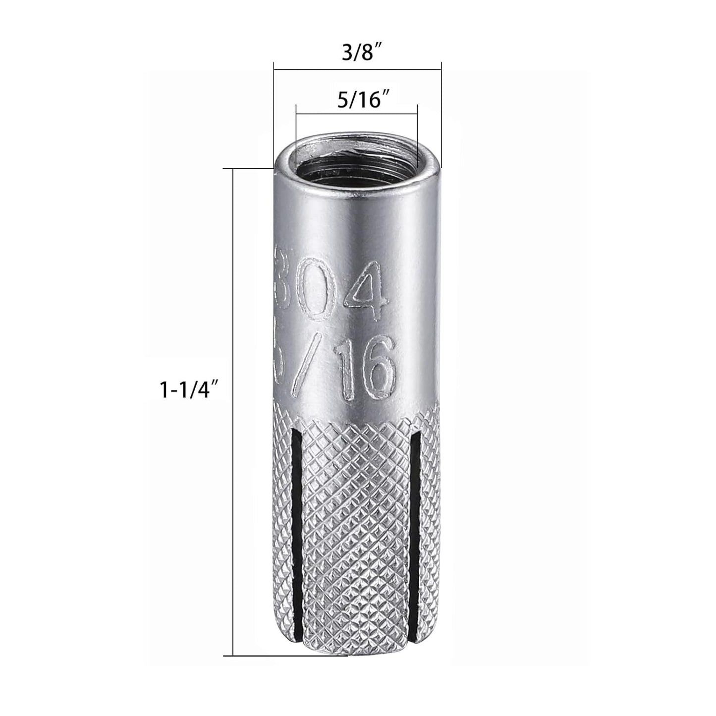 Wensilon(100 pcs) 5/16"-18 Premium Stainless Steel Drop in Anchors Assortment, Knurled Drop-in-Anchor for Solid Concrete, Internal Forced Expansion Screw Bolts