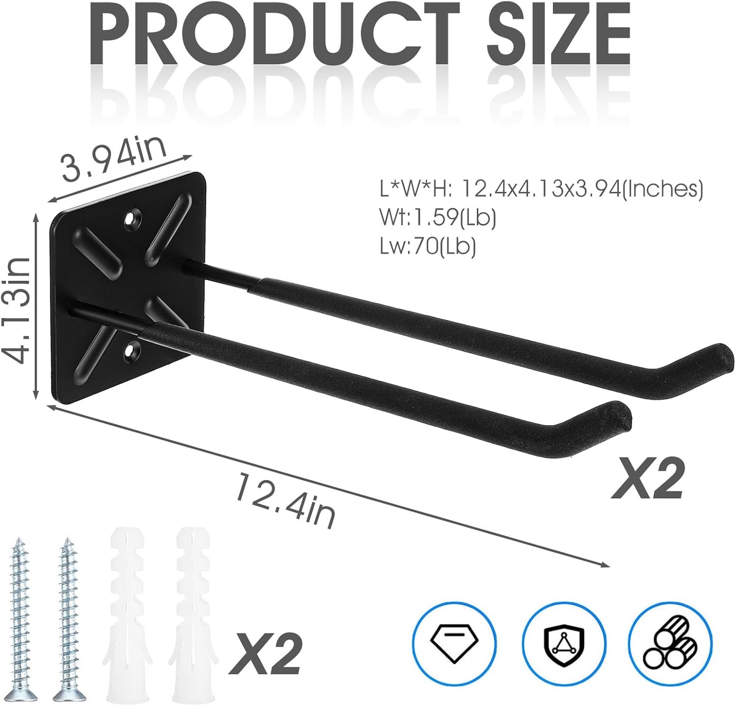 2Pcs Garage Hooks Heavy Duty Tool Organizer, Wall Mount Utility Multi-Use Storage Hangers Rack for Car Tires, Ladders, Chairs, Strollers, Power Tools, Garden Tools