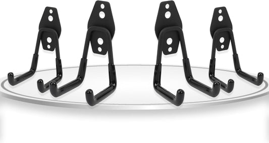 Wall Mount Heavy Duty Garage Hooks (4-Pack) – Wall Mounted Storage Hooks for Ladders, Bikes, Tools & More – Rust-Resistant Steel with Anti-Slip PVC Coating Small U Hooks