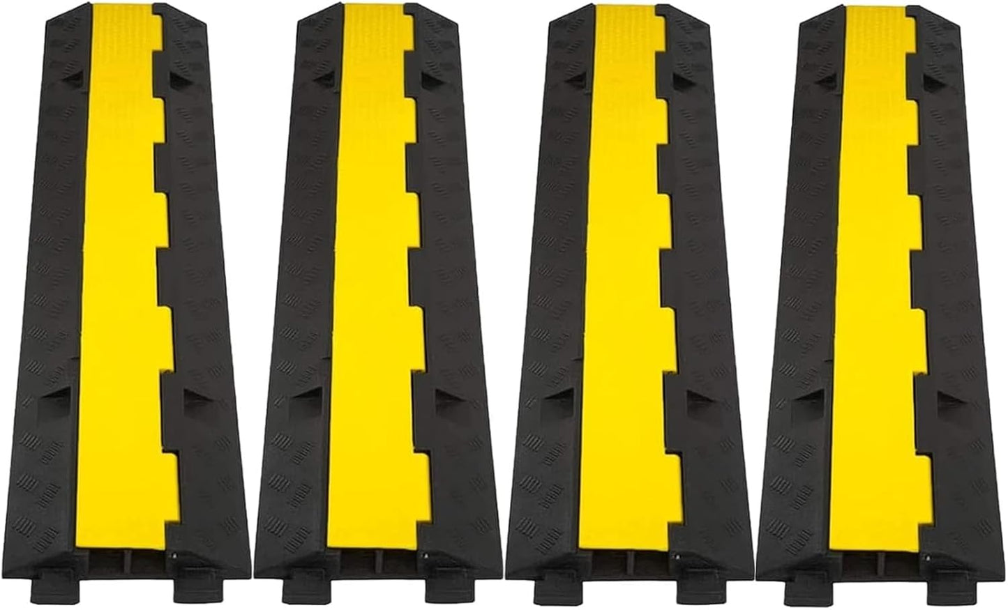CXRCY Cable Ramp 4 Pack 2 Channel 11000lbs axle Capacity Floor Cable Cord Protector, Black & Yellow Speed Bumps Hose Protector Ramps for Wire/Hose/Pipe Hider Driveway &Outdoor 40x10x2 inch(L x W x H)