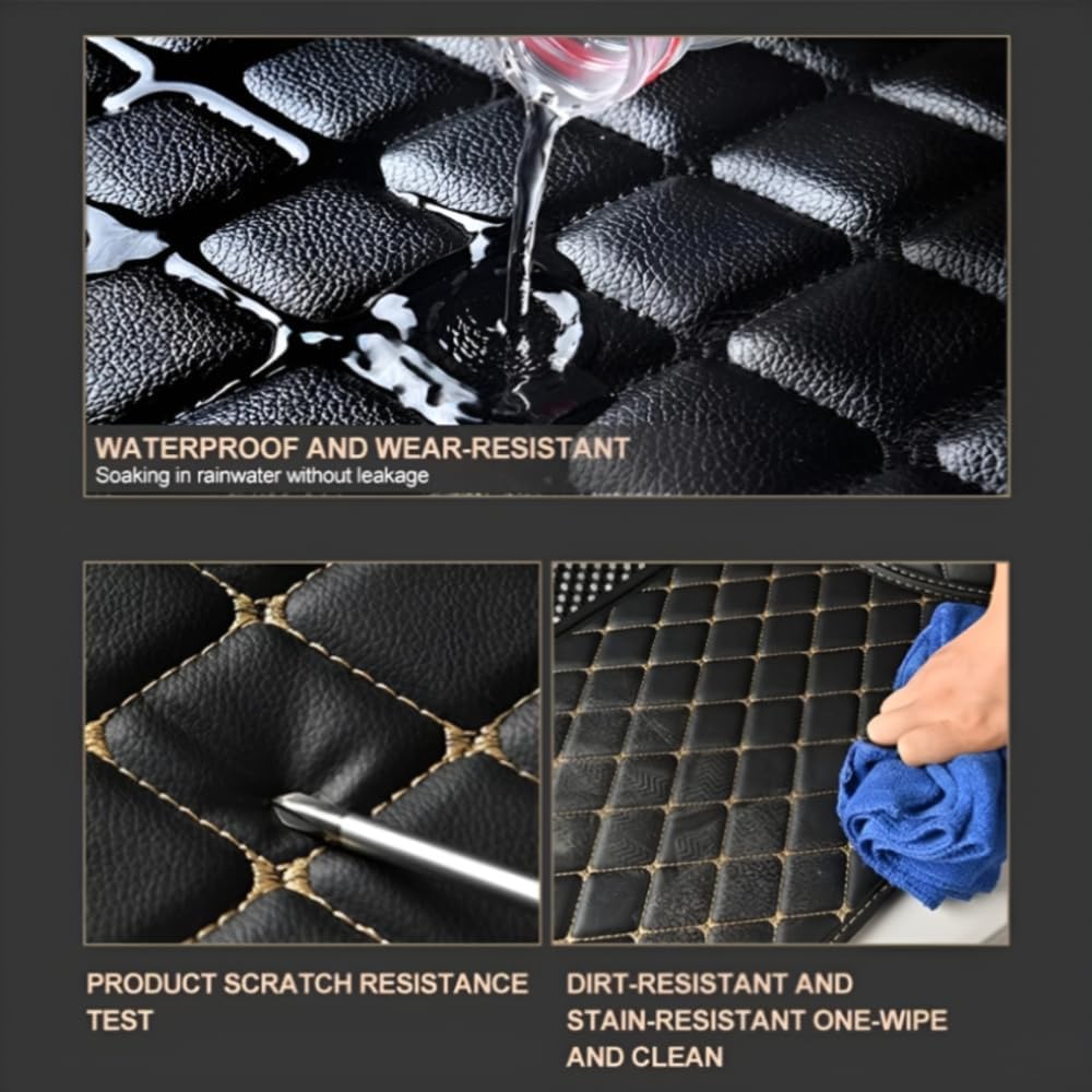 Add Personal Touch to Your Vehicle with IMEISH Customizable Logo Text Car Mats for 99% of vehiclesPads Protection Non-Slip Leather Floor Liners (Light Brown and Black Beige)
