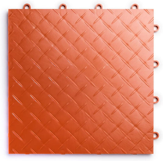 Big Floors RaceDeck Diamond Plate Design, Durable Interlocking Modular Garage Flooring Tile (Orange, 24 Pack of 12 x 12" Tiles)