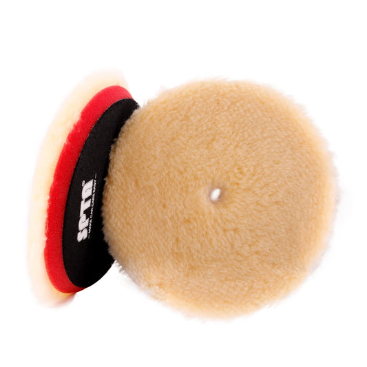 SPTA Wool Polishing Pads, 2Pcs 5 Inch (125mm) Wool Cutting Pad, Yellow Wool Buffing and Polishing Pad Set, Wool Buffing Wheel for Medium Cut for 5Inch Car Polisher Polishing, Buffing and Cutting