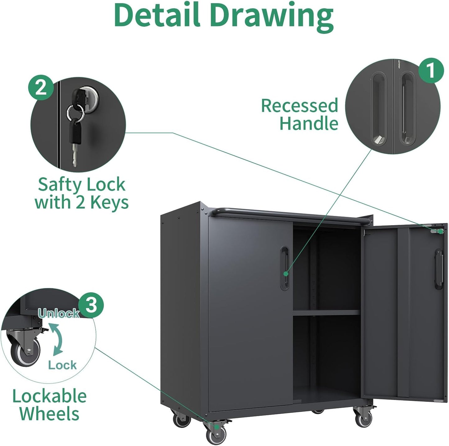 Metal Tool Cabinet,Garage Storage Cabinet System,Wall Cabinet & Locking Rolling Tool Cabinet with Doors and Adjustable Shelves,Steel Tool Cabinets for Home,Office (5 Pcs-StyleB, Black)