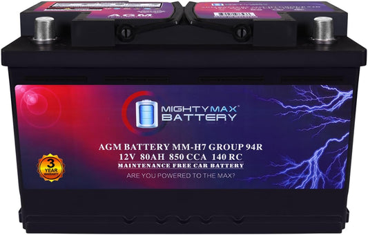 Mighty Max Battery MM-H7 Start and Stop Car BCI Group Size 94R 12V 80AH, 140RC, 850 CCA Rechargeable AGM Car Battery