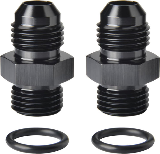 4AN Male Flare to 4AN ORB O-ring Boss Fuel Pump Rail Adapter Fitting Aluminum Black, Pack of 2