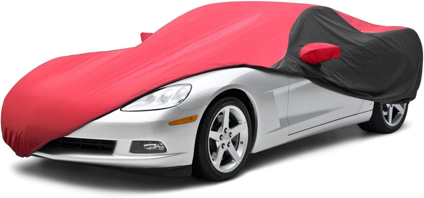 KAKIT Waterproof Car Cover Custom Fit for 2005-2013 C6 Stingray, UV Resistant Fade-Proof Cover for Chevy Corvette, Indoor & Outdoor Use (Red & Black Combo)