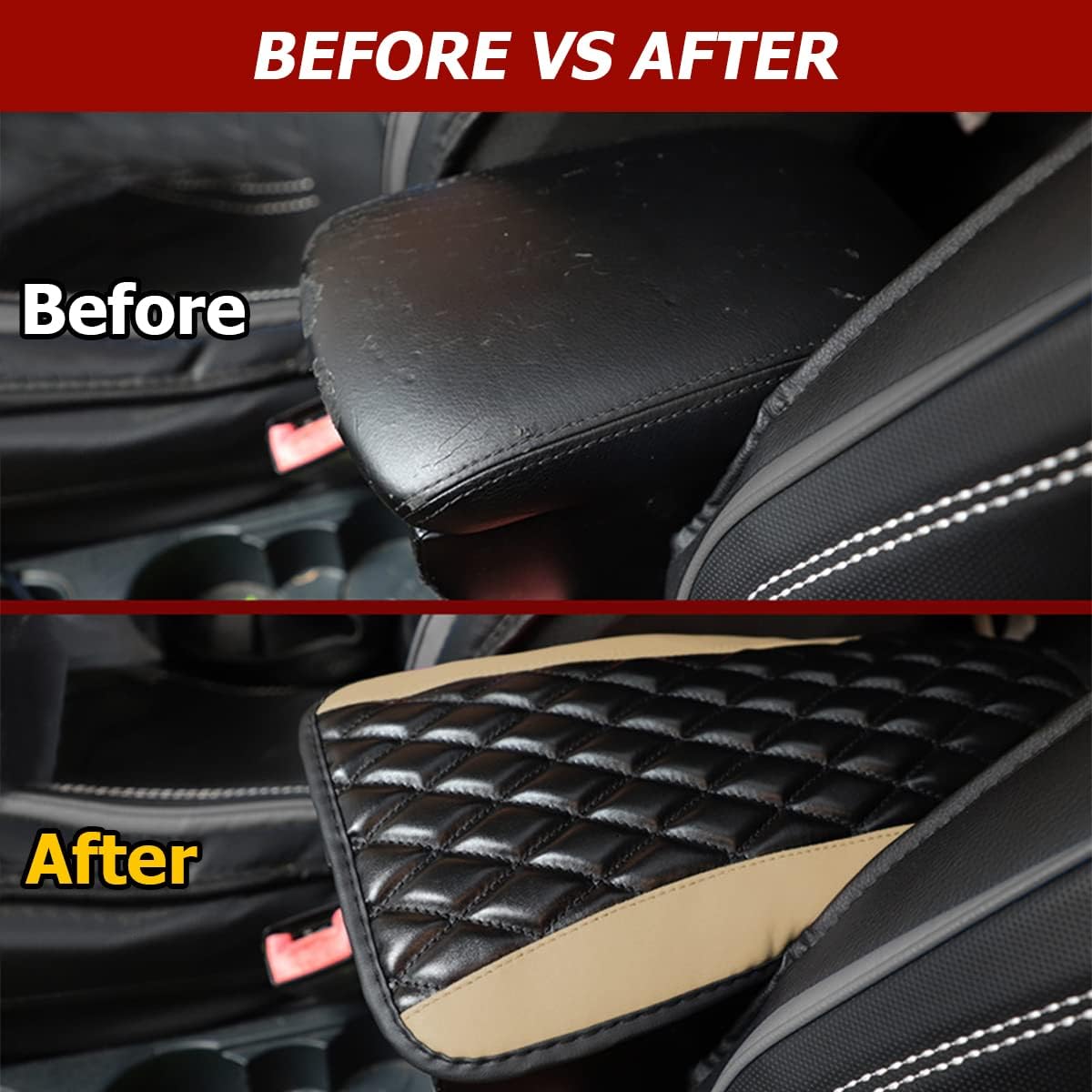 Car Center Console Cushion Pad, Universal Leather Waterproof Armrest Seat Box Cover Protector,Comfortable Car Decor Accessories Fit for Most Cars, Vehicles, SUVs (Beige)