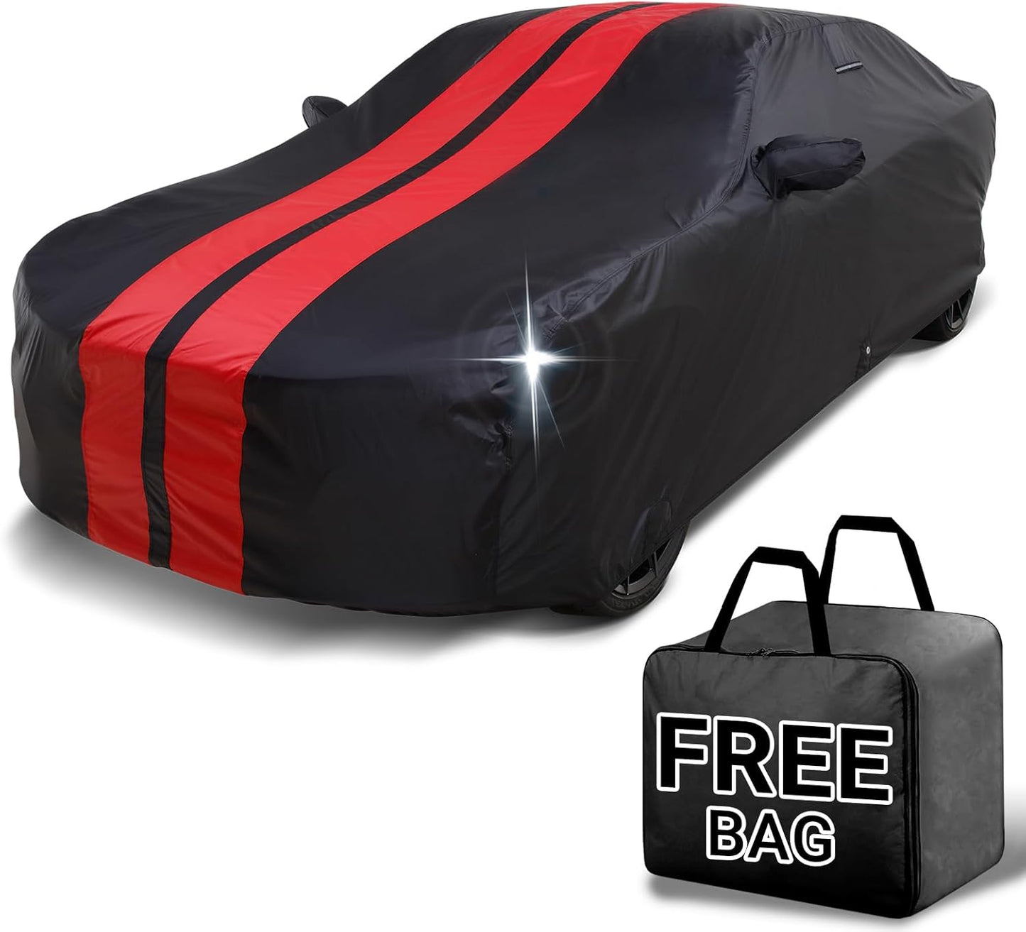 iCarCover Custom Car Cover for Buick Lesabre (2000-2005) Waterproof All-Weather Rain Snow UV Sun Protector Full Exterior Indoor Outdoor Car Cover (Stripe - Black/Red)