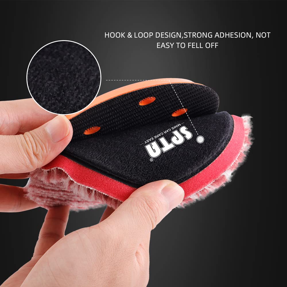 SPTA Wool Polishing Pads, 2Pcs 5 Inch (125mm) Wool Cutting Pad, Short Hair Wool Buffing and Polishing Pad Set, Wool Buffing Wheel for Heavy Cut for 5 Inch Car Polisher Polishing, Buffing and Cutting