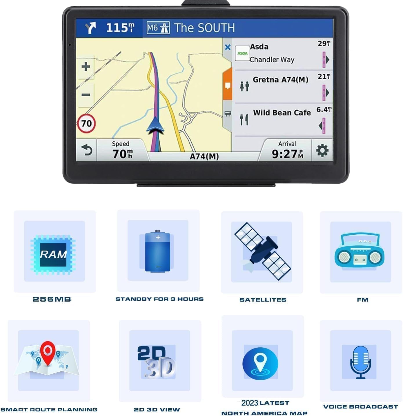 GPS Navigation for Car,Latest 2025 Map, 7 inch Touch Screen Real Voice Spoken Turn-by-Turn Direction Reminding Navigation System for Cars, GPS Satellite Navigator with Free Lifetime Map Update