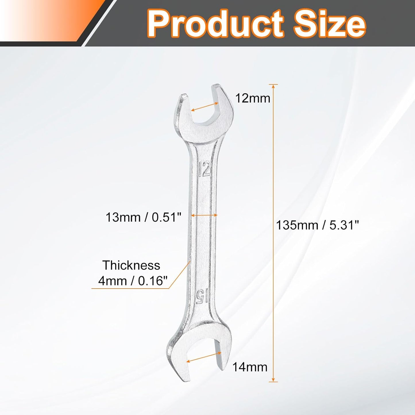 HARFINGTON 5pcs Double Open End Wrench 12mm x 15mm Metric 15 Degree Offset Angle Small Flat Head Wrench Galvanizing Open Ended Spanner for Automotive Repair Furniture Assembly