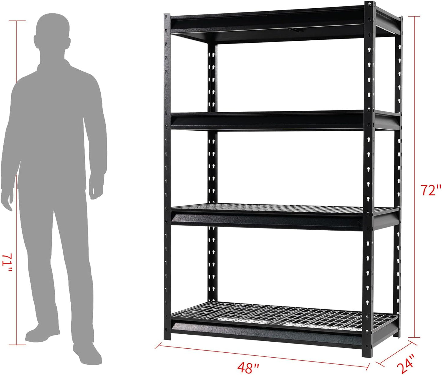The Atlas 48" W Heavy Duty Garage Shelving Unit Load 12000 Lbs, Metal Shelves for Storage, Adjustable All Steel Industrial Rack, 48" W x 24" D x 72" H, Black
