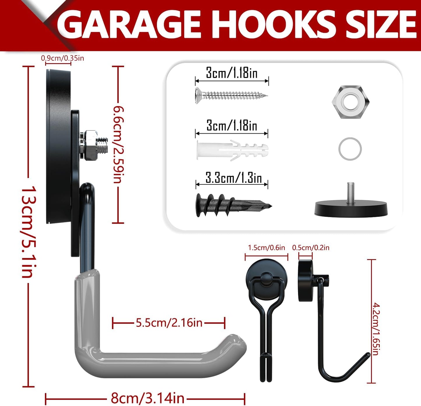 3-H Heavy Duty Magnet Garage Hooks 2 Pack, Large Strong Magnetic Hooks for Hanging Cordless Power Drill, Utility Magnetic Tool Holder for Metal Cabinet, Steel Pegboard, Toolbox, Garage(Grey)