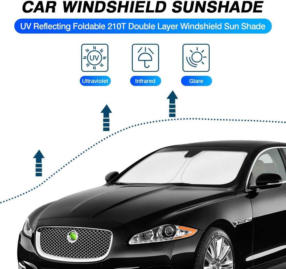 KUST Windshield Sun Shade for Jaguar XJ Accessories 2010-2019 Custom Fit Sunshade Foldable Window Sun Visor Protector Blocks UV Rays Keep Your Car Cooler