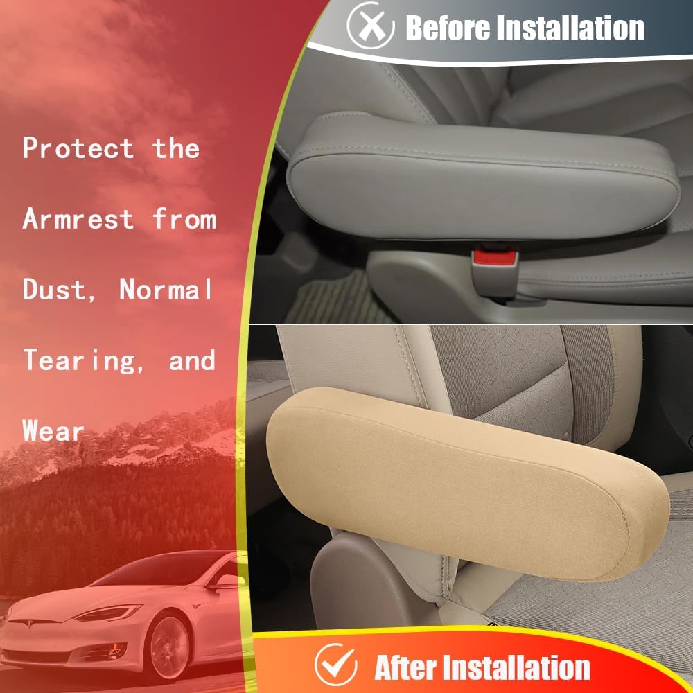 2PC Car Front Seat Armrest Covers,Universal Size Seat Arm Rest Cover,Flat Cloth Fabric Armrest Cover,Car Interior Accessories(Beige,1Pair)