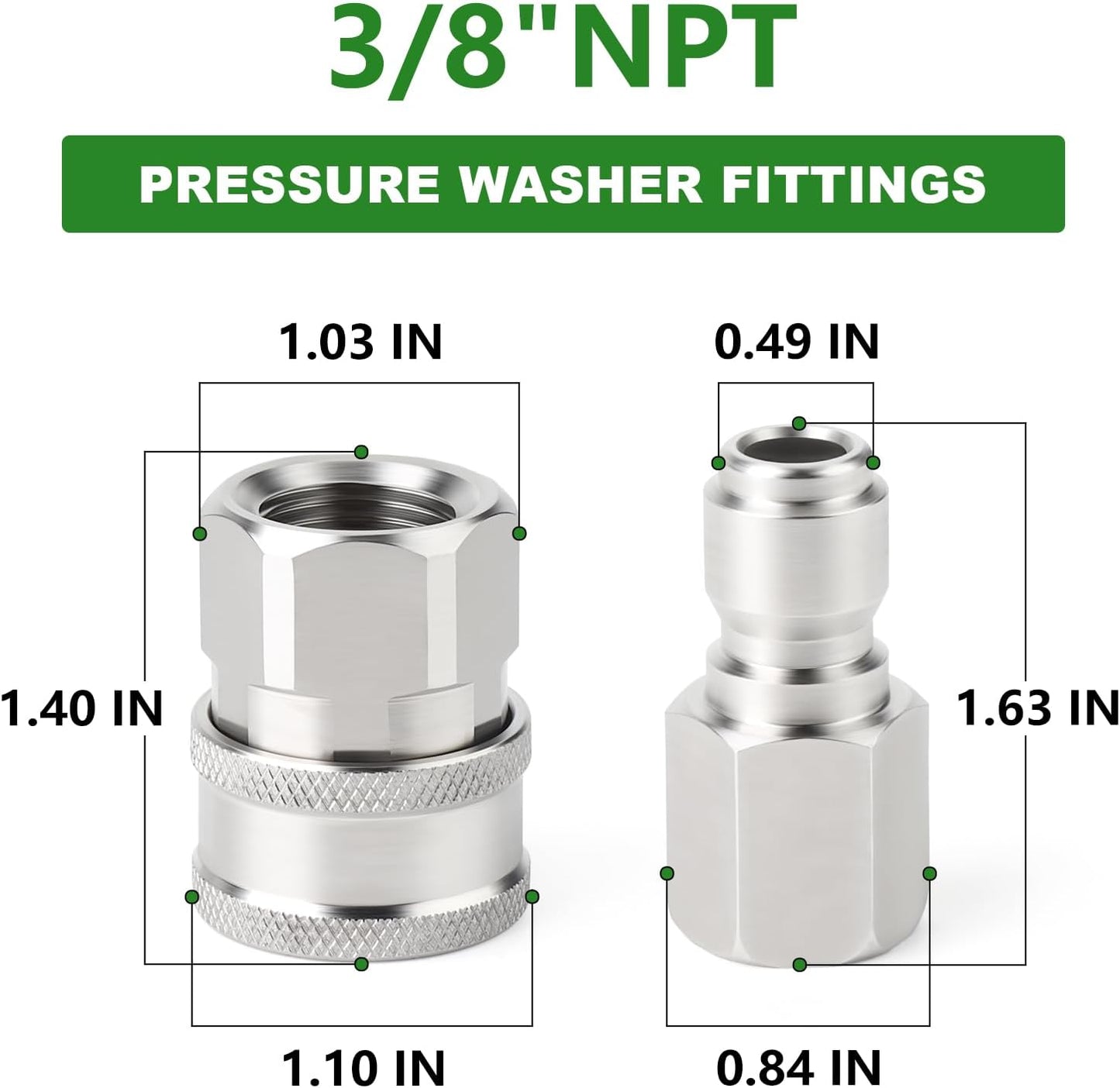 TAISHER 4PCS 304 Stainless Steel Pressure Washer Adapter Kit, Quick Connect Fittings，3/8" Female