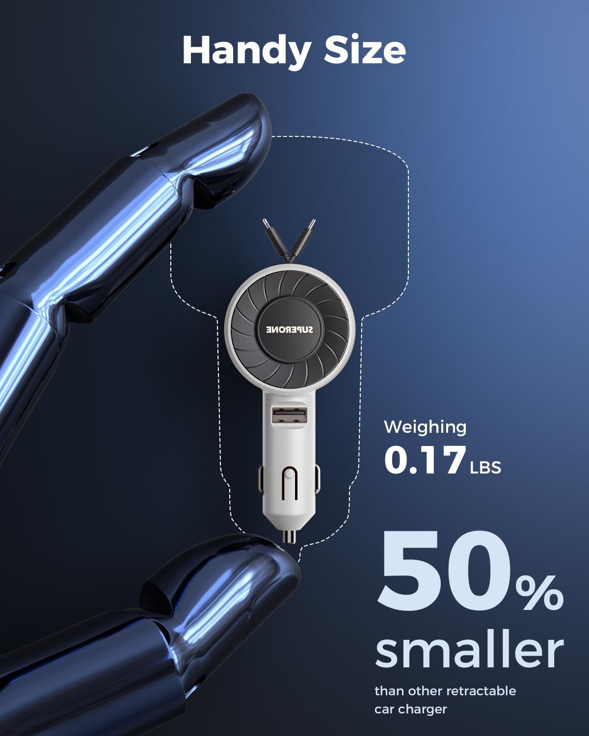 SUPERONE 3-in-1 Car Charger with Retractable Cords, USB C Charger Car Adapter Compatible with iPhone 16/15/14/13/12/11 Pro Max Samsung Android Phones