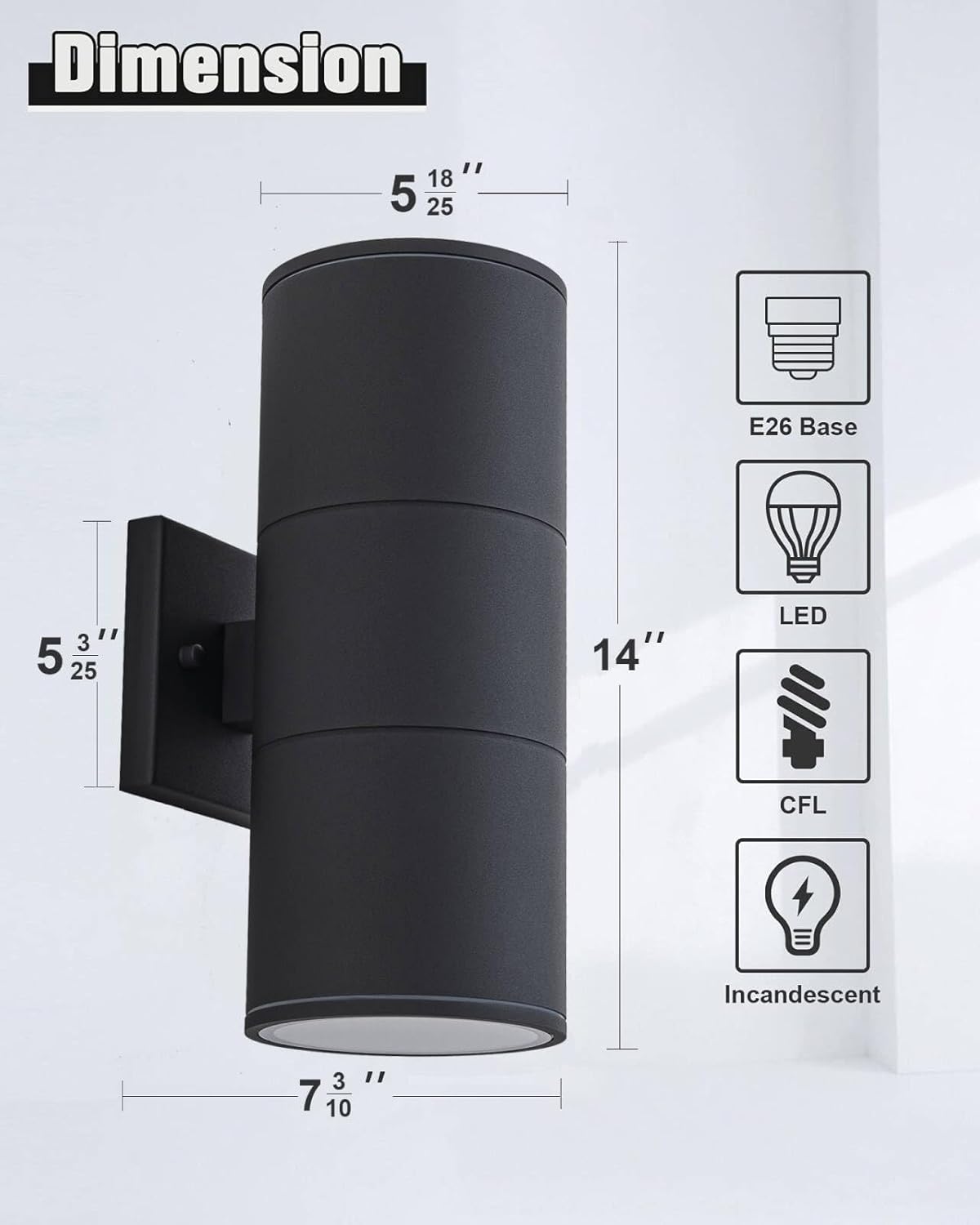 Ken & Ricky 14Inch Exterior Lighting Fixtures,Outdoor Cylinder Wall Lights,Black Outdoor Sconces Set of 2, Outside Light Fixtures for House,Front Door,Entrance, Garage,Porch-2pk