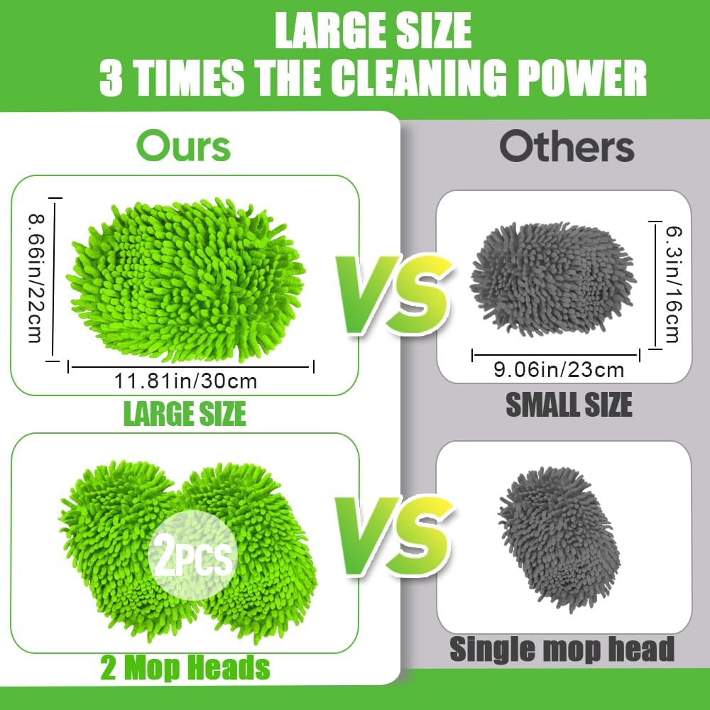 62" Car Wash Brush Mop Kit with Long Handle, 2 in 1 Chenille Microfiber Sponge Mitt Cleaning Detailing Duster for Washing Cars Truck SUV RV Caravans and Household(2 x Mop Head)